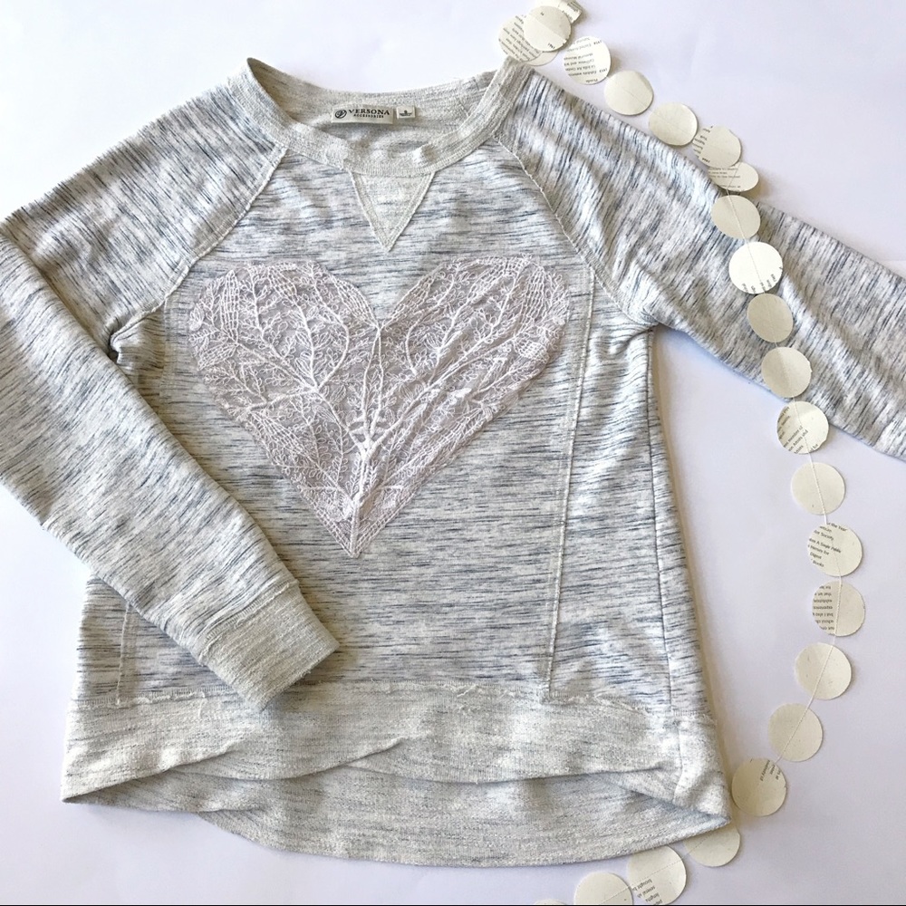 Casual Jersey Sweatshirt with Large Lace Heart Application by Versona